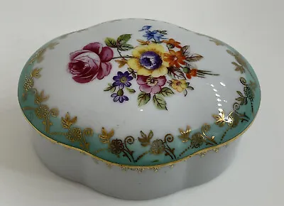 Buy Small Dresden China Lidded Trinket Dish With Flower Pattern And Gold Gilt Edge • 9.99£
