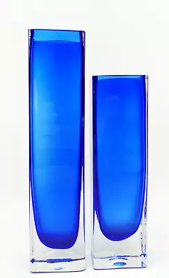 Buy Studio Art Glass Cobalt Blue Block Vases. Rectangle. Chunky Bases.thick Rims. • 12£