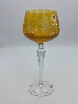 Buy Laustizer Cut To Clear Yellow Grape Lead Crystal Czech 8” Goblet Wine Glass • 37.92£
