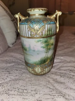 Buy Antique 1860s Nippon Noritake Beautiful Gold Urn Vase Doubled Handled Porcelain • 183.37£