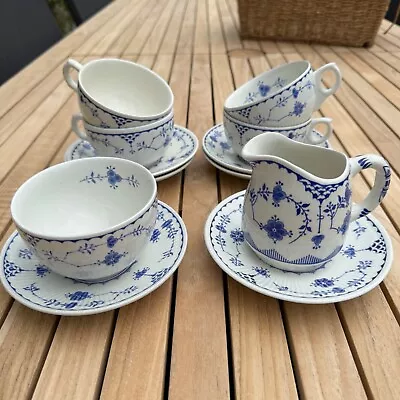 Buy Vintage Furnivals Masons Denmark Blue Cups Saucers Jug Sugar Bowl Danish Pattern • 24.95£
