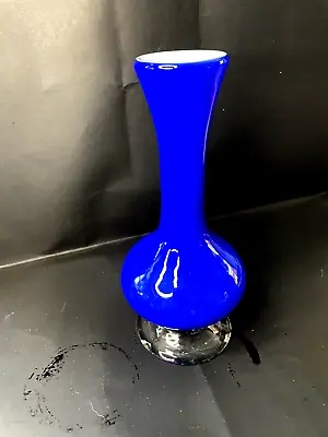 Buy Art Glass Cobalt Blue/white Vase • 14.23£