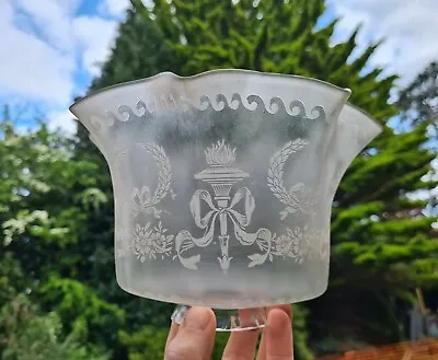 Buy Original Victorian Glass Acid Crystal Etched Gas Oil Lamp Shade 2.5 Inch Fitter • 95£