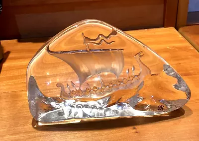 Buy Mats Jonasson Art Glass Sweden Crystal Viking Longboat 3760. Signed • 59.95£