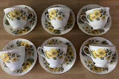 Buy 6x Royal Vale Yellow Flowers Teacups & Saucers - Bone China. Excellent Condition • 8£