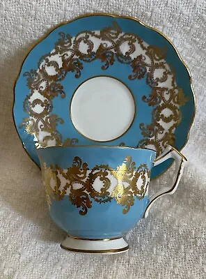 Buy Aynsley Tea Cup Saucer Set English Bone China Sky  Blue Gold Vintage • 23.05£