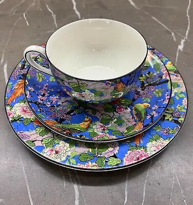 Buy 1920s Crown Ducal Ware England Blue Chintz Exotic Birds And Flowers .Cup, Saucer • 108£