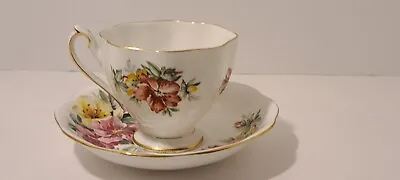 Buy Queen Anne~Fine Bone China~ England Pink & Yellow Azalea Footed Tea Cup & Saucer • 29.84£