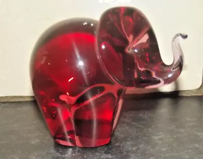 Buy Vintage WEDGEWOOD Ruby Glass Elephant Paperweight. H 4” Perfect Etched To Base • 9.99£