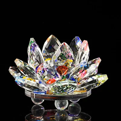 Buy Colourful Crystal Glass Lotus Flower Candle Tea Light Holder Candlestick Decor • 9.89£