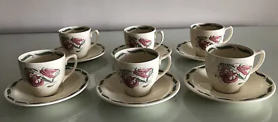 Buy Susie Cooper Tiger Lily Coffee Cups & Saucers X 6 - Pink Flowers 1940’s • 18£