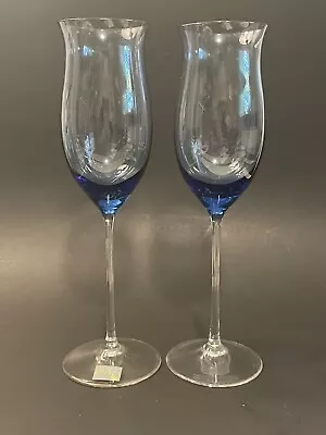 Buy Mikasa Crystal Glass Champagne Flutes Cobalt Blue Stemware Wedding Yugoslavia 2 • 26.50£