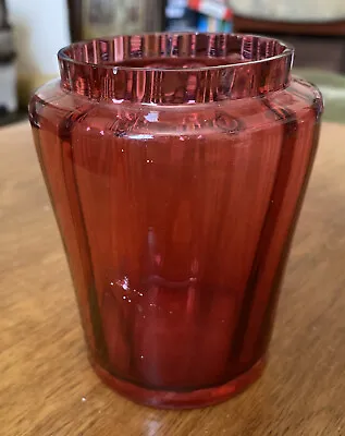 Buy Rippled Pink/Cranberry Glass Vase - 11cmx6.5cm - Some Chips On Rim -FREE POSTAGE • 5.50£