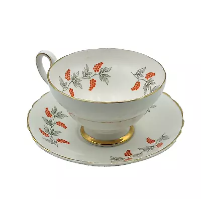 Buy Crown Staffordshire Fine Bone China Tea Cup And Saucer Orange Flowers Gold Rim • 15.96£