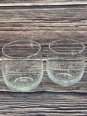 Buy Pier 1 Angled Rim Clear Crackle Flat (2) Tumblers Stemless Rocks Glass, Retired • 37.92£