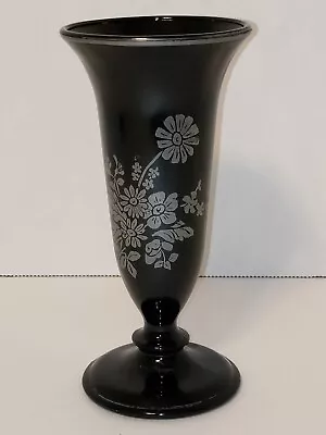 Buy L.E. Smith Black Glass Trumpet Vase Silver Overlay ~ 6 In • 11.53£