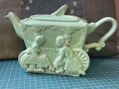 Buy Vintage Antique Ellgreave Cinderella Teapot England Green Glaze Pottery C.1930 • 8£