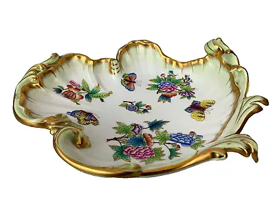 Buy Vintage HEREND Queen Victoria Large Leaf Shape Dish Butterfly Flower • 374.75£