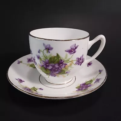 Buy Vintage Victorian Teacup  Saucer Duchess England Purple Violet Floral Bone China • 14.17£