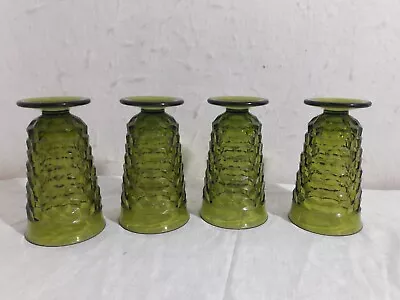 Buy Vintage Indiana Whitehall Colony Cubist Glasses Avocado Green Footed Set Of 4 • 33.95£