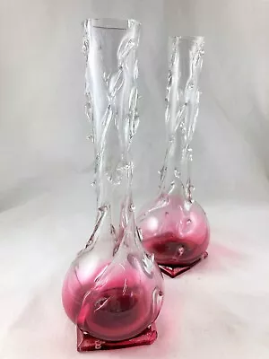 Buy Antique Victorian Pair Cranberry Glass Thorn Vases Chip To Corner Thomas Webb • 65£