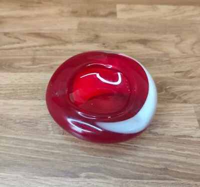 Buy Vintage Red White Swirl Glass Ashtray  1960s • 11.99£