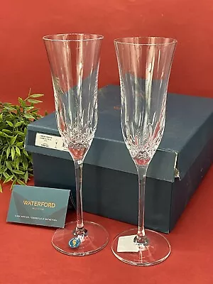 Buy Waterford Crystal Boxed Pair Of Lismore Essence Cut 27cm Champagne Flute Glasses • 99.99£
