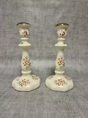 Buy Pair Of 10 Inch Floral Candlesticks KLM Pottery Staffordshire • 29.99£