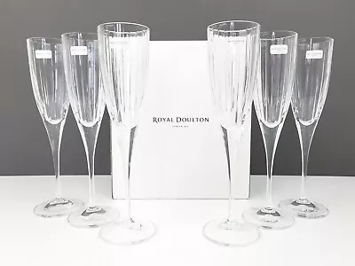 Buy 6 X Royal Doulton Crystal Flute Champagne Glasses Linear Pattern NEW RRP £105 • 69.99£
