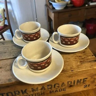 Buy Vintage Lord Nelson Pottery Maracanda – Set 3 Tea Cups & Saucers – Retro! – • 7.99£