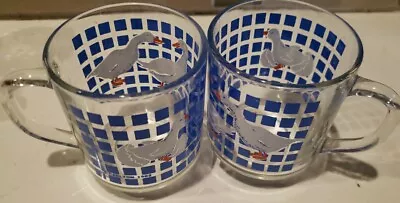 Buy Vintage Carlton Luminarc Goose Duck Mug Cup Blue Clear Glass 1982 Pair USA • 11.44£