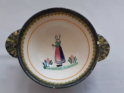 Buy Vintage Henriot Quimper Pottery Soup Bowl Lug Handles Breton Lady BEATRICE Fr. • 29.99£