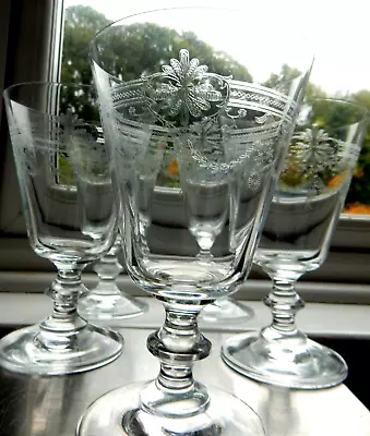 Buy 5 Vtg Wine/Water Glasses Exquisite Glass Etched Garland 6  250ml Baccarat Style • 145£