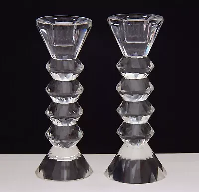 Buy Pair Of Glass Crystal Faceted Candlesticks Dinner/Taper Candle Holders • 19£