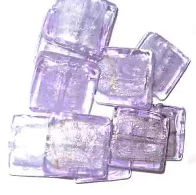 Buy 10 Silver Foil Lined Glass Square Beads ~ PALE AMETHYST PURPLE • 3.75£