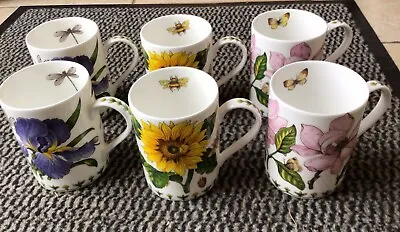 Buy Six Queen's Botanic Fine Bone China Mugs, Magnolia, Iris And Sunflower Designs • 50£