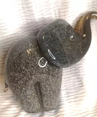 Buy Langham Art Glass Elephant Figurine. Handmade Mottled Grey Decorative. Trunk Up • 29£