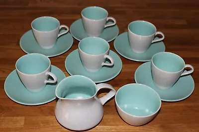 Buy POOLE Pottery England Twintone Blueish Green & Marble Cream Tea Set For 6 People • 37.70£