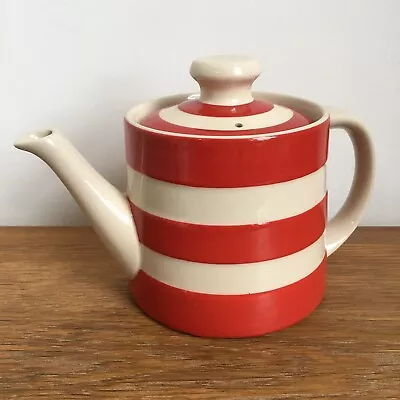 Buy TG Green Traditional Cornishware Cloverleaf Teapot Red White Striped Classic • 29.95£