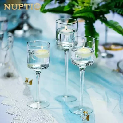 Buy Set Of 3 Tall Glass Large Candle Holders Centrepiece Tea-Light Wedding Candles • 11.95£