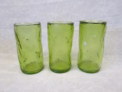 Buy Set 3 Kanawha Art Glass Pinched GREEN CRACKLE 5.5  Dimpled Tumblers Glasses • 66.40£