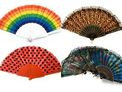 Buy Chinese Spanish Fans Dance Party Hand Held Folding Flower Rainbow Leopard Fan • 11.99£