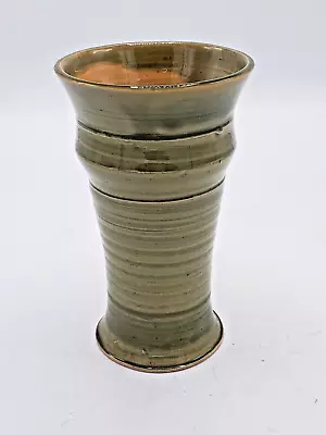 Buy Vintage Plimoth Pottery Hand Thrown Vase Cup Green Glaze Nice Colors • 35.42£