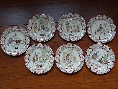 Buy VINTAGE 7 DESSERT PLATES FRENCH FAIENCE MAJOLICA SARREGUEMINES 1900s  Froment • 480.25£