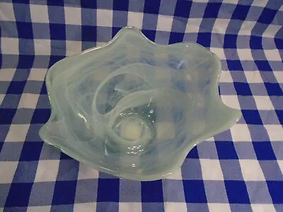 Buy Vintage EcoGlass 100% Recycled Art Glassware Blue/White Swirl Bowl Made In Spain • 13.28£