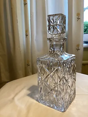 Buy Crystal Cut Glass Square Decanter And Stopper Modern Sparkling Cut • 20£