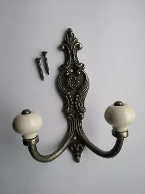 Buy French Style With Ceramic Tips, Hat And Coat Hook Shabby Chic ANTIQUE IRON • 5.95£