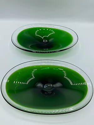Buy Paul Kedelv Flygsfors Pair Of Green Bowls Swedish Vintage 1950's Art Glass • 55£