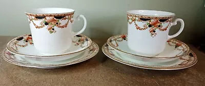 Buy Pair Of Victorian, English Bone China, Tea Cups, Saucers & Plates, Imari Pattern • 5.95£