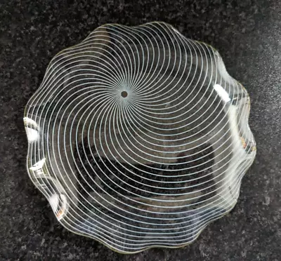 Buy 21cm Vintage Chance Glass Cake Plate Gold Ruffle Edge With White Swirl Design • 8.85£